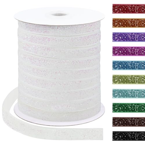 Uiopa Glitzerband 10mm x 45m Samtband Glitzer Geschenkbänder Dekoband für Geschenkverpackung, Kränze, Bogen Herstellung, Hochzeit, Party, Home Decor, DIY Handwerk (Rosa-Weiß) von Uiopa