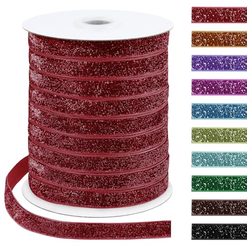 Uiopa Glitzerband 10mm x 45m Samtband Glitzer Geschenkbänder Dekoband für Geschenkverpackung, Kränze, Bogen Herstellung, Hochzeit, Party, Home Decor, DIY Handwerk (Rot) von Uiopa