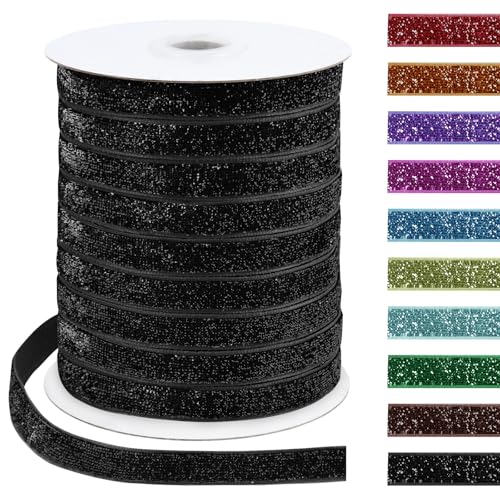 Uiopa Glitzerband 10mm x 45m Samtband Glitzer Geschenkbänder Dekoband für Geschenkverpackung, Kränze, Bogen Herstellung, Hochzeit, Party, Home Decor, DIY Handwerk (Schwarz) von Uiopa