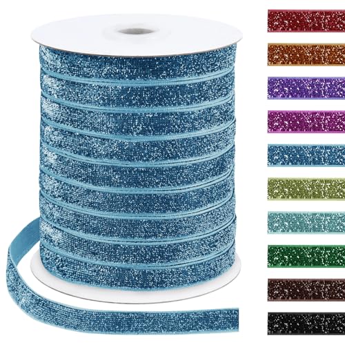 Uiopa Glitzerband 10mm x 45m Samtband Glitzer Geschenkbänder Dekoband für Geschenkverpackung, Kränze, Bogen Herstellung, Hochzeit, Party, Home Decor, DIY Handwerk (Seeblau) von Uiopa