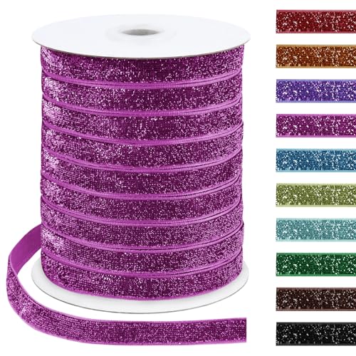 Uiopa Glitzerband 10mm x 45m Samtband Glitzer Geschenkbänder Dekoband für Geschenkverpackung, Kränze, Bogen Herstellung, Hochzeit, Party, Home Decor, DIY Handwerk (Violett Rosa) von Uiopa