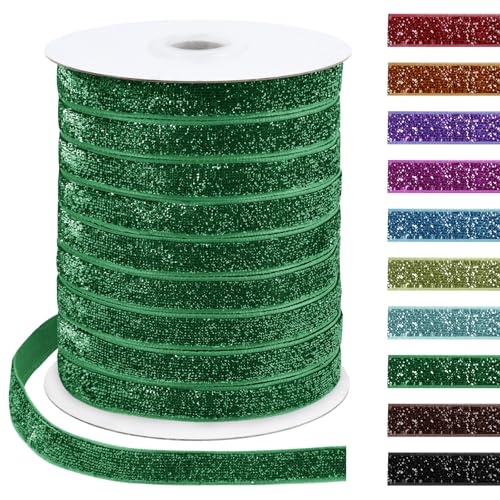 Uiopa Glitzerband 10mm x 45m Samtband Glitzer Geschenkbänder Dekoband für Geschenkverpackung, Kränze, Bogen Herstellung, Hochzeit, Party, Home Decor, DIY Handwerk (Weihnachtsgrün) von Uiopa