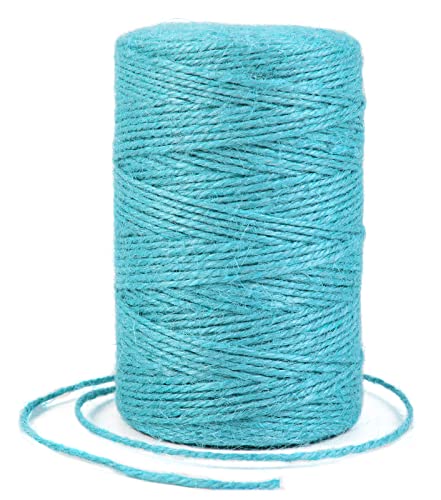 Uiopa Juteschnur 2mm x 200m, Jutegarn Juteseil Hanfseil Gartenschnur Paketschnur Naturfaser, 3-Lagig Jute Schnur für Garten, DIY Basteln, Geschenkverpackung, Weihnachtsdekoration (Seeblau) von Uiopa