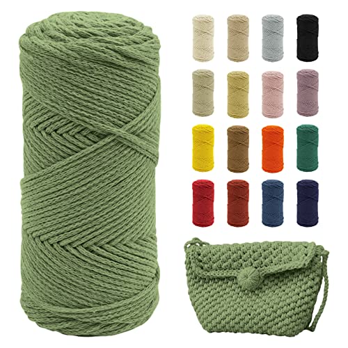 Uiopa Makramee Garn, 2mm x 140m Baumwollgarn für Häkeltasche, Polyester Baumwollkordel für Gehäkelte Tasche, Häkelkorb, Weben Dekoration, DIY Handwerk (Armeegrün) von Uiopa