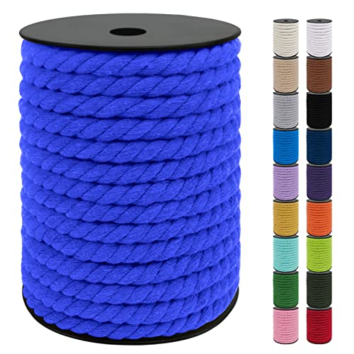 Uiopa Makramee Garn 10mm x 23m, Baumwollkordel 10mm Baumwollseil Dickes Kordel, Macrame Cord für Makramee Wandbehang, Hängepflanze, DIY Basteln, Hochzeitsbogen, Traumfänger (Blau) von Uiopa