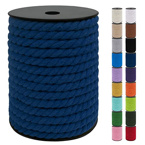 Uiopa Makramee Garn 10mm x 23m, Baumwollkordel 10mm Baumwollseil Dickes Kordel, Macrame Cord für Makramee Wandbehang, Hängepflanze, DIY Basteln, Hochzeitsbogen, Traumfänger (Dunkelblau) von Uiopa