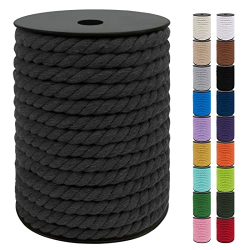 Uiopa Makramee Garn 10mm x 23m, Baumwollkordel 10mm Baumwollseil Dickes Kordel, Macrame Cord für Makramee Wandbehang, Hängepflanze, DIY Basteln, Hochzeitsbogen, Traumfänger (Dunkelgrau) von Uiopa