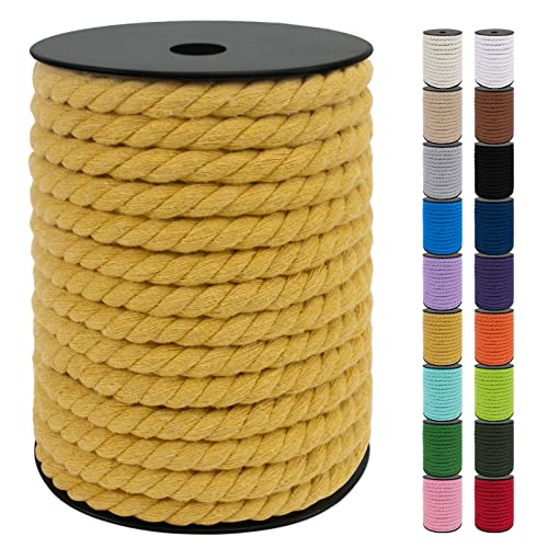 Uiopa Makramee Garn 10mm x 23m, Baumwollkordel 10mm Baumwollseil Dickes Kordel, Macrame Cord für Makramee Wandbehang, Hängepflanze, DIY Basteln, Hochzeitsbogen, Traumfänger (Gelb) von Uiopa