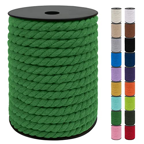 Uiopa Makramee Garn 10mm x 23m, Baumwollkordel 10mm Baumwollseil Dickes Kordel, Macrame Cord für Makramee Wandbehang, Hängepflanze, DIY Basteln, Hochzeitsbogen, Traumfänger (Grasgrün) von Uiopa