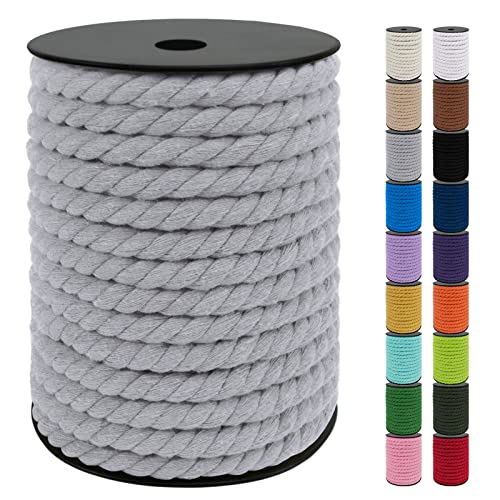 Uiopa Makramee Garn 10mm x 23m, Baumwollkordel 10mm Baumwollseil Dickes Kordel, Macrame Cord für Makramee Wandbehang, Hängepflanze, DIY Basteln, Hochzeitsbogen, Traumfänger (Hellgrau) von Uiopa