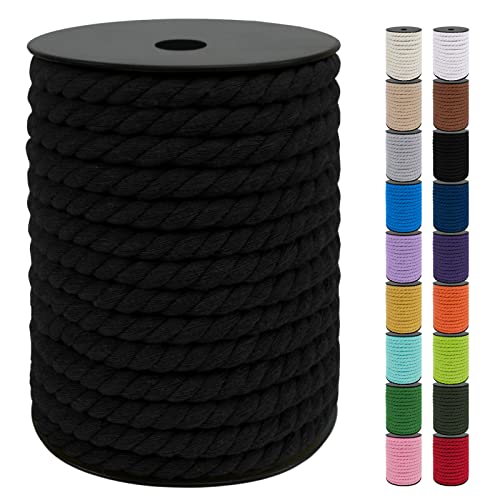 Uiopa Makramee Garn 10mm x 23m, Baumwollkordel 10mm Baumwollseil Dickes Kordel, Macrame Cord für Makramee Wandbehang, Hängepflanze, DIY Basteln, Hochzeitsbogen, Traumfänger (Schwarz) von Uiopa