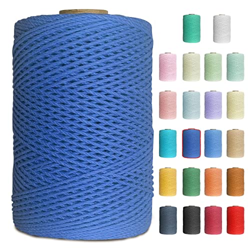 Uiopa Makramee Garn 1mm x 200m Baumwollgarn Baumwollkordel Macrame Cord 3 Stränge Farbig für Wandbehang, Weben, Häkeln, Textilgarn, Macrame Basteln (Armeeblau) von Uiopa