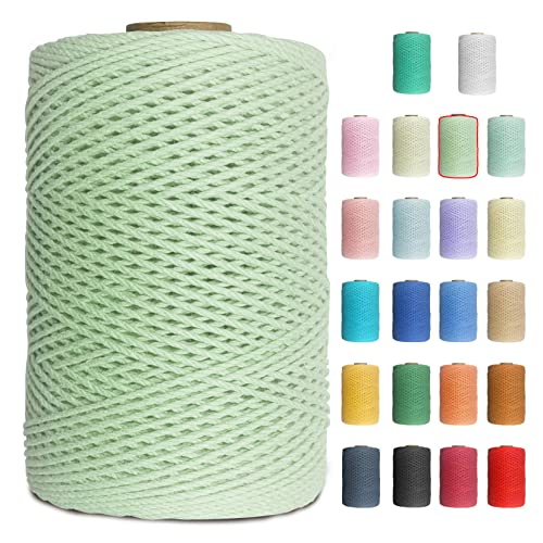 Uiopa Makramee Garn 1mm x 200m Baumwollgarn Baumwollkordel Macrame Cord 3 Stränge Farbig für Wandbehang, Weben, Häkeln, Textilgarn, Macrame Basteln (Hellgrün) von Uiopa