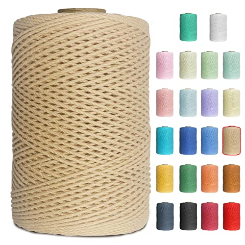 Uiopa Makramee Garn 1mm x 200m Baumwollgarn Baumwollkordel Macrame Cord 3 Stränge Farbig für Wandbehang, Weben, Häkeln, Textilgarn, Macrame Basteln (Kaffee) von Uiopa