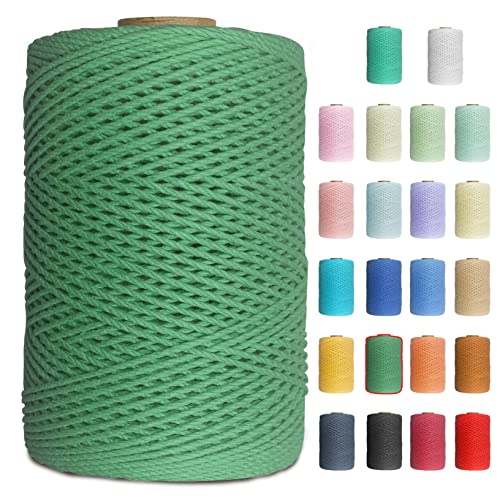 Uiopa Makramee Garn 1mm x 200m Baumwollgarn Baumwollkordel Macrame Cord 3 Stränge Farbig für Wandbehang, Weben, Häkeln, Textilgarn, Macrame Basteln (Smaragd) von Uiopa