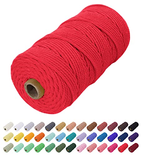 Uiopa Makramee Garn 2mm x 200m, Baumwollkordel Farbig Baumwollgarn Geflochten Baumwollseil, Natürliche Baumwollschnur für Wandbehang, Vorhang, Traumfänger, Hängepflanze, Deko (Rot) von Uiopa