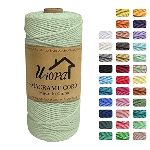 Uiopa Makramee Garn 2mm x 200m, Natürliche Makramee Schnur 3 Stränge Baumwollgarn, Makramee Garn 2mm Farbig für DIY Handwerk Gestrickte Wandbehang Boho Deko (Bohnenpaste Grün) von Uiopa