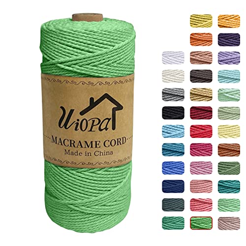 Uiopa Makramee Garn 2mm x 200m, Natürliche Makramee Schnur 3 Stränge Baumwollgarn, Makramee Garn 2mm Farbig für DIY Handwerk Gestrickte Wandbehang Boho Deko (Grün) von Uiopa