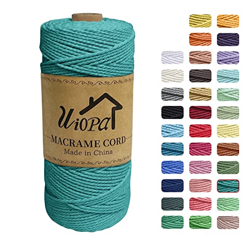 Uiopa Makramee Garn 2mm x 200m, Natürliche Makramee Schnur 3 Stränge Baumwollgarn, Makramee Garn 2mm Farbig für DIY Handwerk Gestrickte Wandbehang Boho Deko (Pfauenblau) von Uiopa