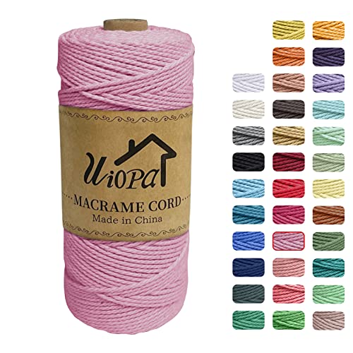 Uiopa Makramee Garn 2mm x 200m, Natürliche Makramee Schnur 3 Stränge Baumwollgarn, Makramee Garn 2mm Farbig für DIY Handwerk Gestrickte Wandbehang Boho Deko (Rosa) von Uiopa