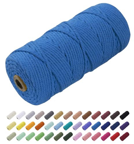 Uiopa Makramee Garn 3mm x 100m, Baumwollkordel Farbig Baumwollgarn Geflochten Baumwollseil, Natürliche Baumwollschnur für Wandbehang, Vorhang, Traumfänger, Hängepflanze, Deko (Blauer See) von Uiopa