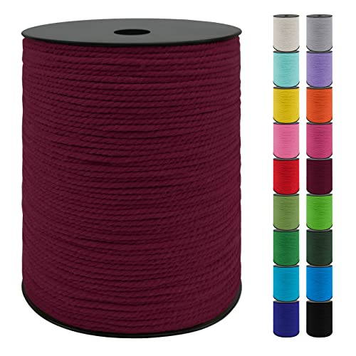 Uiopa Makramee Garn 3mm x 300m, Baumwollkordel 3mm Baumwollseil Dickes Kordel, Macrame Cord für Makramee Wandbehang, Hängepflanze, DIY Basteln, Hochzeitsbogen, Traumfänger (Weinrot) von Uiopa