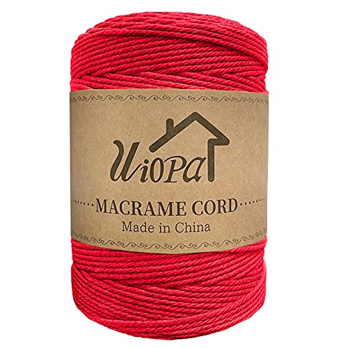 Uiopa Makramee Garn 3mm x 300m Rot Baumwollgarn Natürliches Makramee-garn DIY Macrame Cord Dicke Kordel Seil Makramee Zubehör für Makramee Wandbehang, Vorhang, Hängepflanze, Wanddekoration von Uiopa