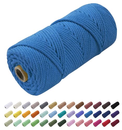 Uiopa Makramee Garn 4mm x 100m, Baumwollkordel Farbig Baumwollgarn Geflochten Baumwollseil, Natürliche Baumwollschnur für Wandbehang, Vorhang, Traumfänger, Hängepflanze, Deko (Blauer See) von Uiopa