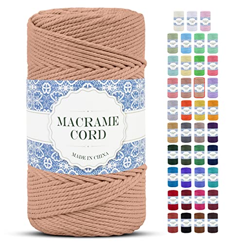 Uiopa Makramee Garn 4mm x 200m Natürliche Baumwollkordel Baumwollseil Baumwollgarn Baumwollschnur, Macrame Cord 4mm für DIY Basteln Stricken Wandbehang Pflanze Aufhänger Boho Deko (Aprikose) von Uiopa