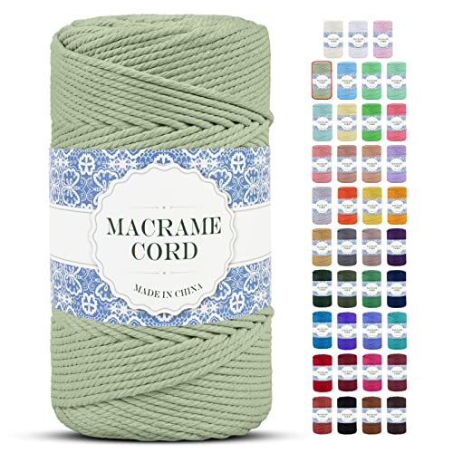 Uiopa Makramee Garn 4mm x 200m Natürliche Baumwollkordel Baumwollseil Baumwollgarn Baumwollschnur, Macrame Cord 4mm für DIY Basteln Stricken Wandbehang Pflanze Aufhänger Boho Deko (Bohnengrün) von Uiopa