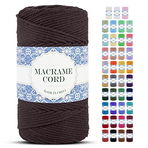 Uiopa Makramee Garn 4mm x 200m Natürliche Baumwollkordel Baumwollseil Baumwollgarn Baumwollschnur, Macrame Cord 4mm für DIY Basteln Stricken Wandbehang Pflanze Aufhänger Boho Deko (Braun) von Uiopa