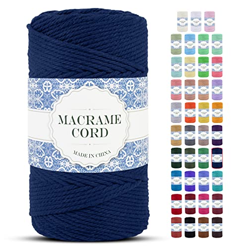 Uiopa Makramee Garn 4mm x 200m Natürliche Baumwollkordel Baumwollseil Baumwollgarn Baumwollschnur, Macrame Cord 4mm für DIY Basteln Stricken Wandbehang Pflanze Aufhänger Boho Deko (Dunkelblau) von Uiopa