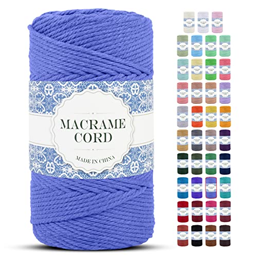 Uiopa Makramee Garn 4mm x 200m Natürliche Baumwollkordel Baumwollseil Baumwollgarn Baumwollschnur, Macrame Cord 4mm für DIY Basteln Stricken Wandbehang Pflanze Aufhänger Boho Deko (Dunst Blau) von Uiopa