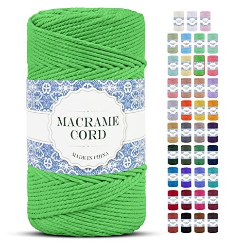 Uiopa Makramee Garn 4mm x 200m Natürliche Baumwollkordel Baumwollseil Baumwollgarn Baumwollschnur, Macrame Cord 4mm für DIY Basteln Stricken Wandbehang Pflanze Aufhänger Boho Deko (Gras-Grün) von Uiopa