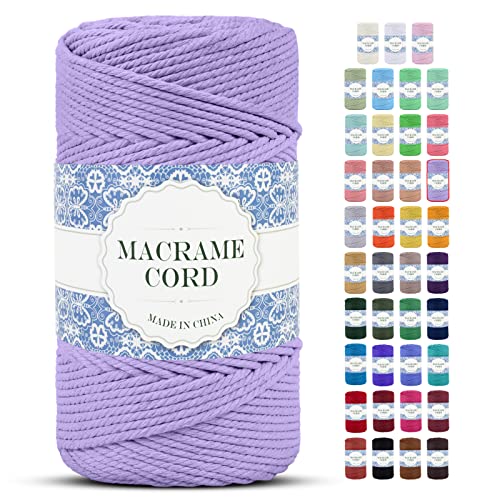 Uiopa Makramee Garn 4mm x 200m Natürliche Baumwollkordel Baumwollseil Baumwollgarn Baumwollschnur, Macrame Cord 4mm für DIY Basteln Stricken Wandbehang Pflanze Aufhänger Boho Deko (Helles Lilat) von Uiopa