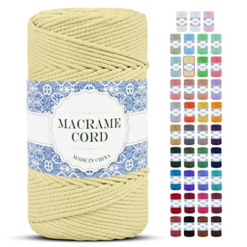 Uiopa Makramee Garn 4mm x 200m Natürliche Baumwollkordel Baumwollseil Baumwollgarn Baumwollschnur, Macrame Cord 4mm für DIY Basteln Stricken Wandbehang Pflanze Aufhänger Boho Deko (Hellgelb) von Uiopa