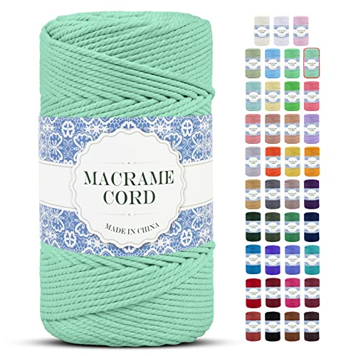 Uiopa Makramee Garn 4mm x 200m Natürliche Baumwollkordel Baumwollseil Baumwollgarn Baumwollschnur, Macrame Cord 4mm für DIY Basteln Stricken Wandbehang Pflanze Aufhänger Boho Deko (Minzgrün) von Uiopa