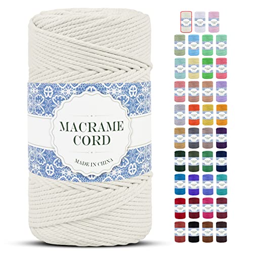 Uiopa Makramee Garn 4mm x 200m Natürliche Baumwollkordel Baumwollseil Baumwollgarn Baumwollschnur, Macrame Cord 4mm für DIY Basteln Stricken Wandbehang Pflanze Aufhänger Boho Deko (Natürlich) von Uiopa