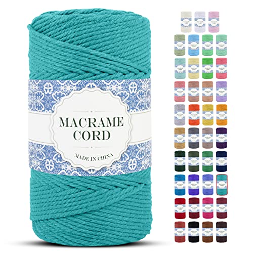 Uiopa Makramee Garn 4mm x 200m Natürliche Baumwollkordel Baumwollseil Baumwollgarn Baumwollschnur, Macrame Cord 4mm für DIY Basteln Stricken Wandbehang Pflanze Aufhänger Boho Deko (Pfauenblau) von Uiopa