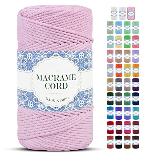 Uiopa Makramee Garn 4mm x 200m Natürliche Baumwollkordel Baumwollseil Baumwollgarn Baumwollschnur, Macrame Cord 4mm für DIY Basteln Stricken Wandbehang Pflanze Aufhänger Boho Deko (Rosa) von Uiopa