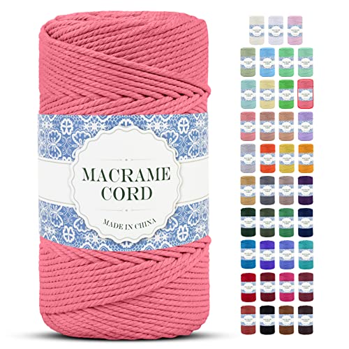 Uiopa Makramee Garn 4mm x 200m Natürliche Baumwollkordel Baumwollseil Baumwollgarn Baumwollschnur, Macrame Cord 4mm für DIY Basteln Stricken Wandbehang Pflanze Aufhänger Boho Deko (Wassermelone Rosa) von Uiopa