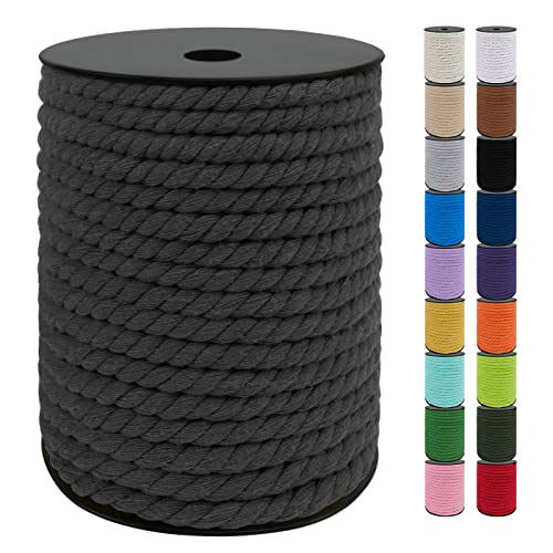 Uiopa Makramee Garn 8mm x 40m, Baumwollkordel 8mm Baumwollseil Dickes Kordel, Macrame Cord für Makramee Wandbehang, Hängepflanze, DIY Basteln, Hochzeitsbogen, Traumfänger (Dunkelgrau) von Uiopa