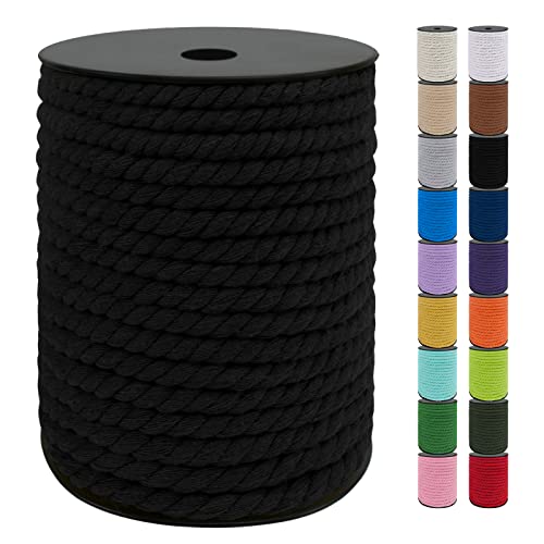 Uiopa Makramee Garn 8mm x 40m, Baumwollkordel 8mm Baumwollseil Dickes Kordel, Macrame Cord für Makramee Wandbehang, Hängepflanze, DIY Basteln, Hochzeitsbogen, Traumfänger (Schwarz) von Uiopa