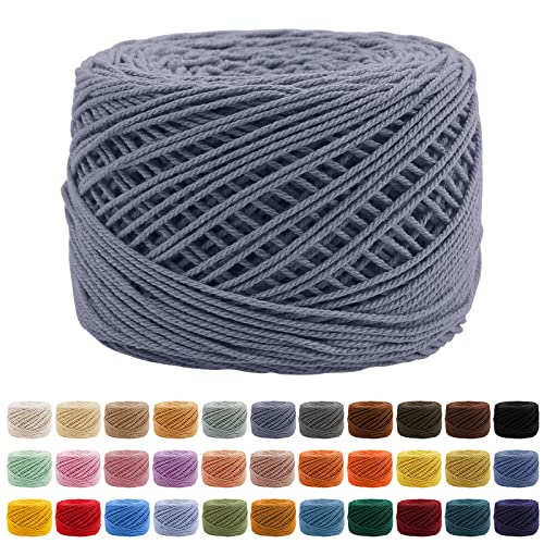 Uiopa Makramee Garn Grau Blau, 1,3mm x 160m Baumwollgarn Makramee Band, Baumwollkordel Bindfaden Baumwollschnur für Häkeln, Stricken, Wand Aufhängung, Dekoration, DIY-Projekte von Uiopa