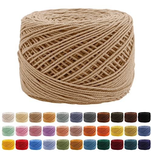 Uiopa Makramee Garn Khaki, 1,3mm x 160m Baumwollgarn Makramee Band, Baumwollkordel Bindfaden Baumwollschnur für Häkeln, Stricken, Wand Aufhängung, Dekoration, DIY-Projekte von Uiopa