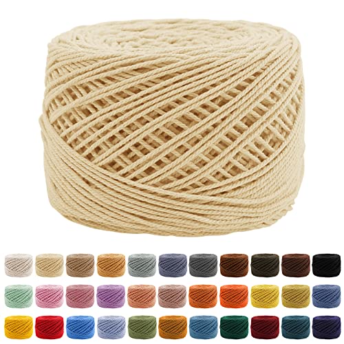 Uiopa Makramee Garn Milchiges Gelb, 1,3mm x 160m Baumwollgarn Makramee Band, Baumwollkordel Bindfaden Baumwollschnur für Häkeln, Stricken, Wand Aufhängung, Dekoration, DIY-Projekte von Uiopa