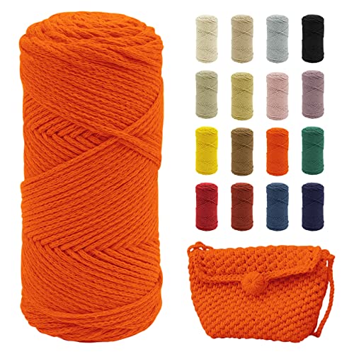 Uiopa Makramee Garn Orange, 2mm x 140m Baumwollgarn für Häkeltasche, Polyester Baumwollkordel für Gehäkelte Tasche, Häkelkorb, Weben Dekoration, DIY Handwerk von Uiopa