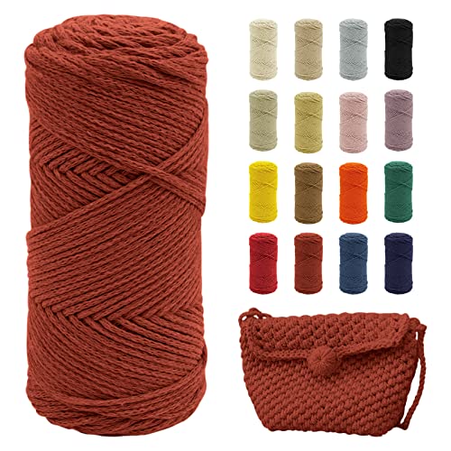 Uiopa Makramee Garn Ziegelrot, 2mm x 140m Baumwollgarn für Häkeltasche, Polyester Baumwollkordel für Gehäkelte Tasche, Häkelkorb, Weben Dekoration, DIY Handwerk von Uiopa