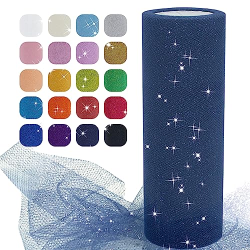 Uiopa Marineblauer Tüll, 15 cm x 22,8 m Tüll-Rolle, Glitzer-Stoff, Polyester-Tüll-Spule für Tutu-Rock, Dekoration für Hochzeit/Party, Geschenkschleife, DIY Handwerk von Uiopa