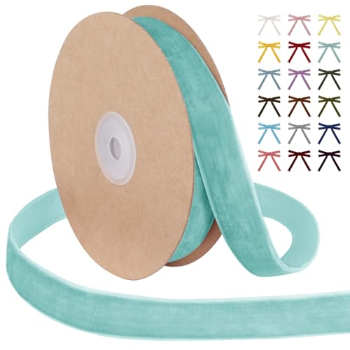 Uiopa Samtband Aquablau 25mm Breit, 9m Geschenkband Samt Band, Schleifenband Aquablau Ribbon Dekoband für Geschenkverpackung, Kränze, Hochzeit, Party, DIY Handwerk von Uiopa